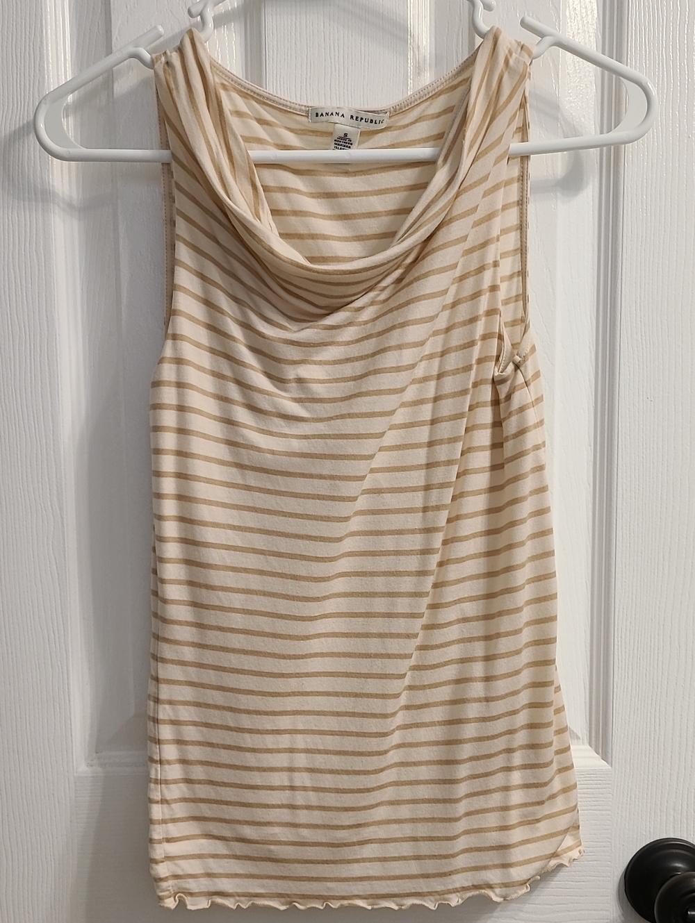 Banana Republic Cream and Tan Striped Cowl-Neck Tank